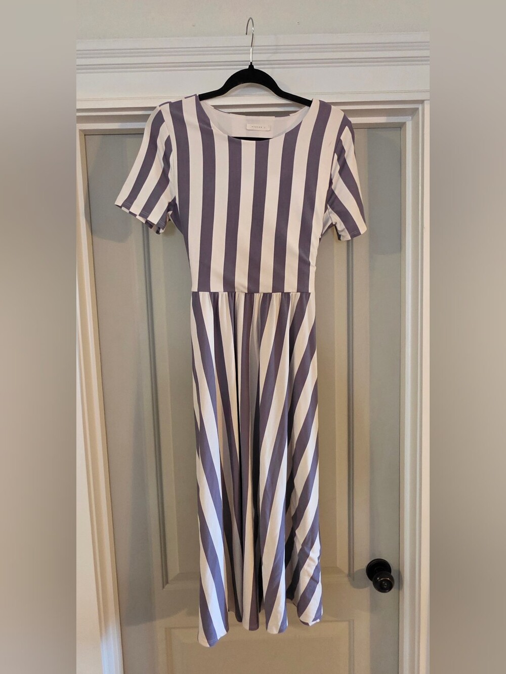 Reborn J White & Lavender Striped Midi Dress